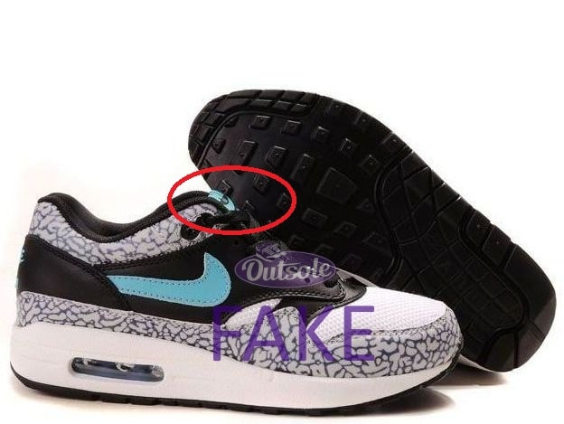 Fake counterfeit neppe Nike Air Max 1 Atmos Elephant Pack tongue - Hoe herken ik een neppe, namaak of replica Nike Air Max 1 sneaker?