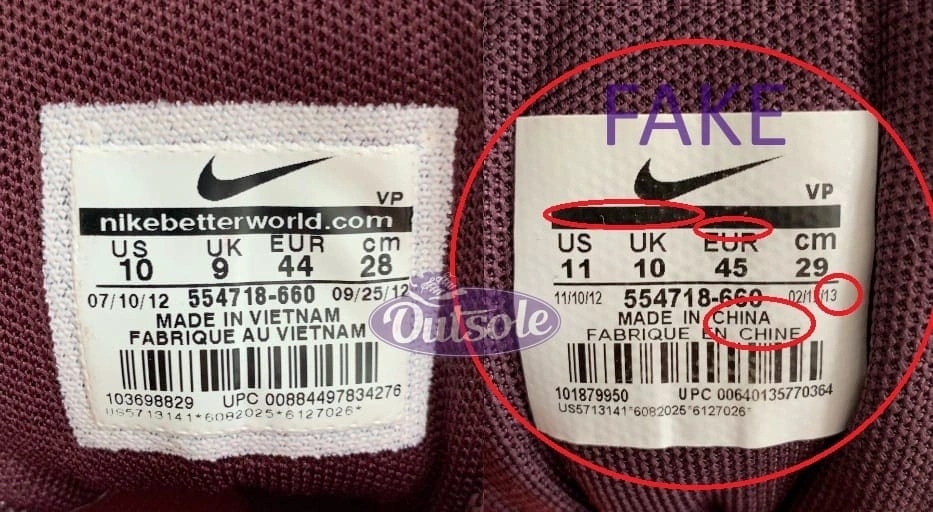 Size label differences fake authentic Nike Air Max 1 EM Burgundy Size label differences fake authentic Nike Air Max 1 EM Burgundy